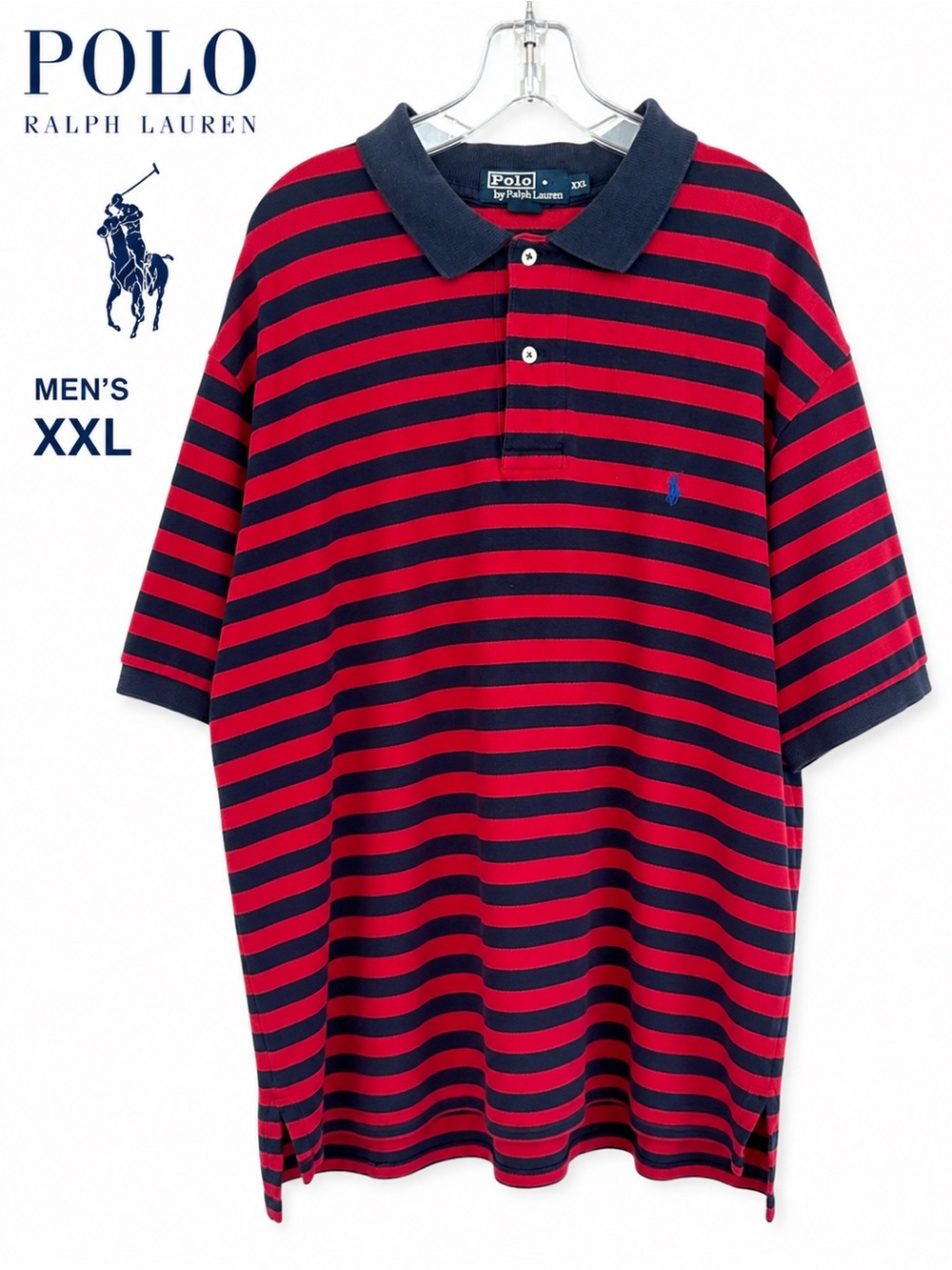 Vintage Polo Ralph Lauren Rugby Stripe Polo Shirt Red Navy Men’s XXL